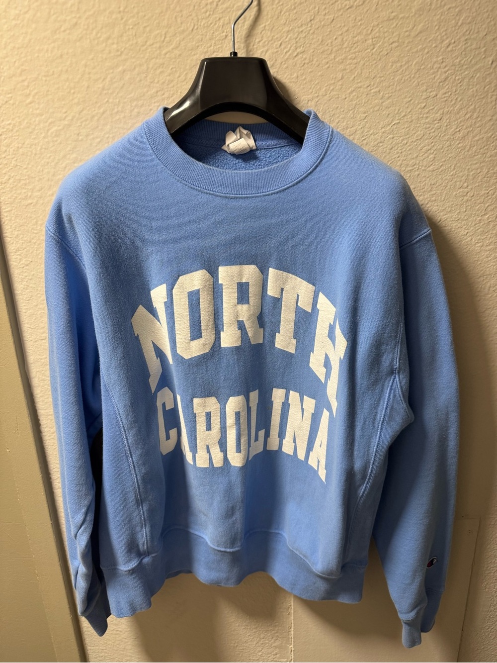 Champion Carolina Blue Crewneck Sweatshirt with White Lettering
